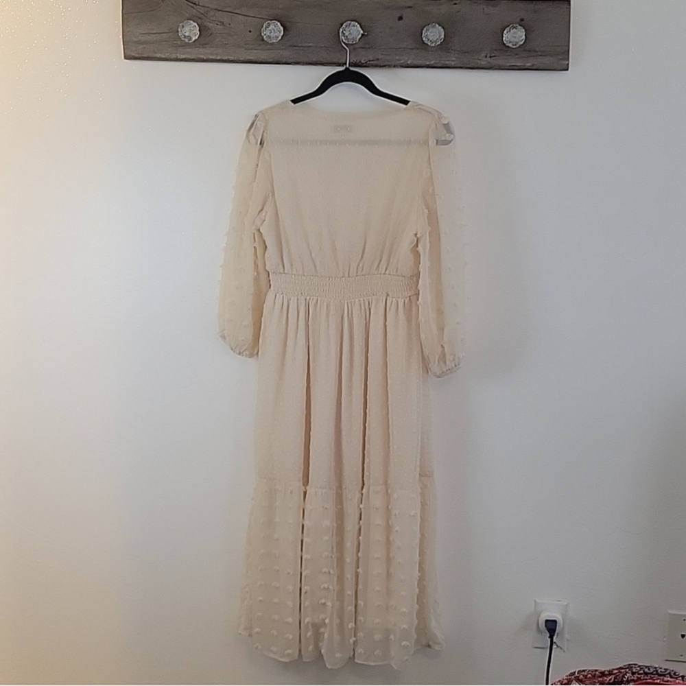 Polagram Boho Cream Tier Long Sleeve Dress SZ MED - Picture 5 of 6
